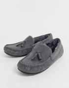 Asos Design Slippers In Gray With Faux Fur Lining-black
