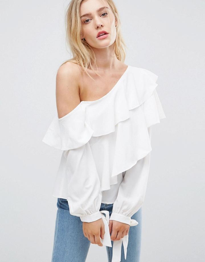 Vila Ruffle One Shoulder Top - White