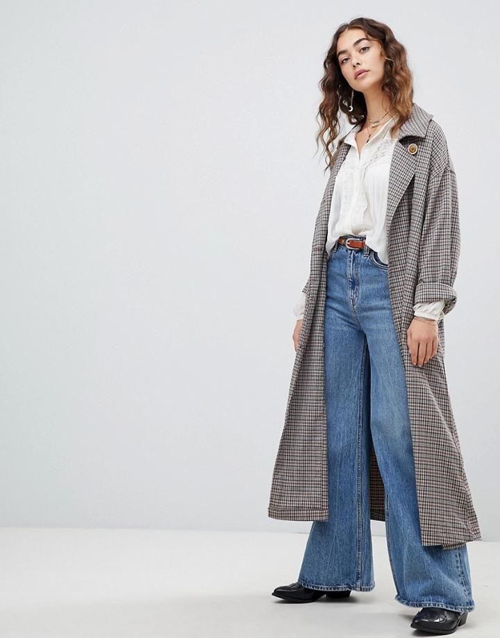 Free People Melody Oversized Check Trench Coat