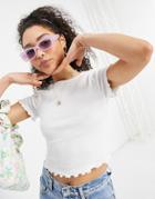 Asos Design Crop Fitted T-shirt With Lettuce Edge In White