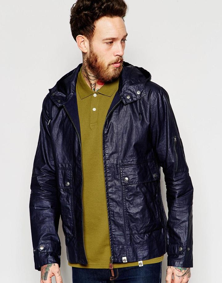 Pretty Green Lightweight Jacket In Wax Coated Linen - Navy