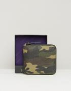 Smith And Canova Zip Round Leather Wallet In Camo - Green