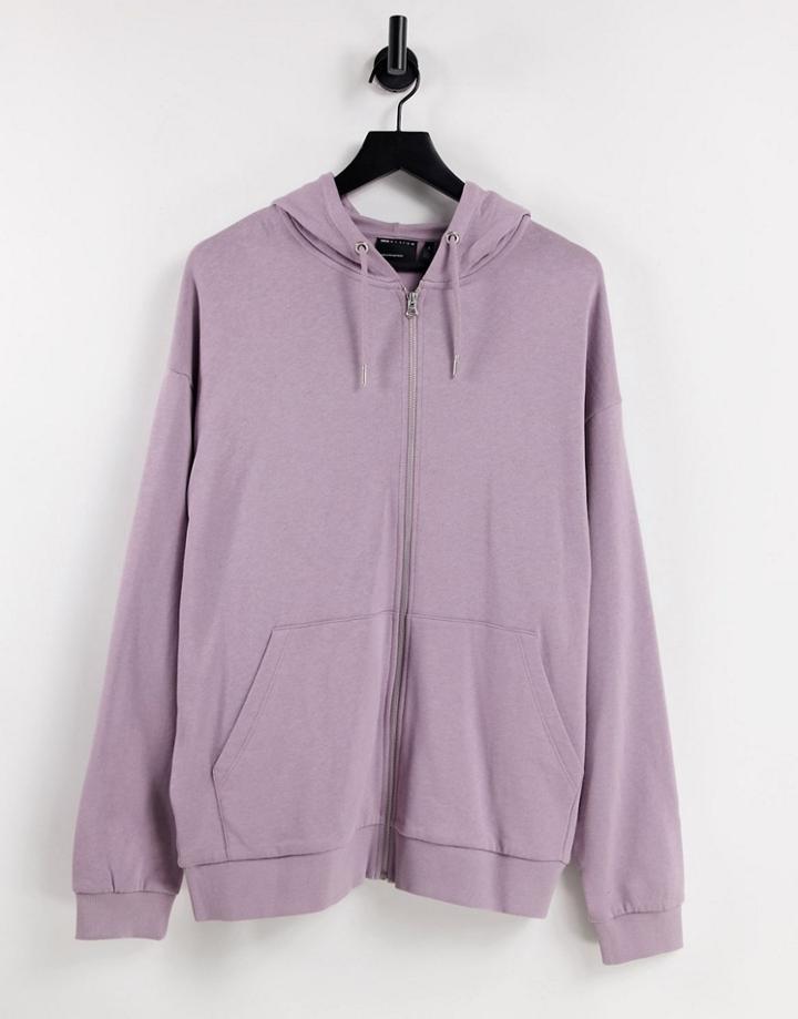 Asos Design Organic Blend Oversized Zip Up Hoodie In Washed Purple