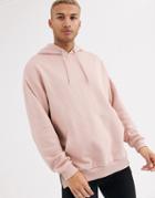Asos Design Oversized Hoodie With Stepped Hem In Pink