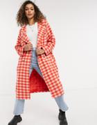 Daisy Street Gingham Plaid Coat-red