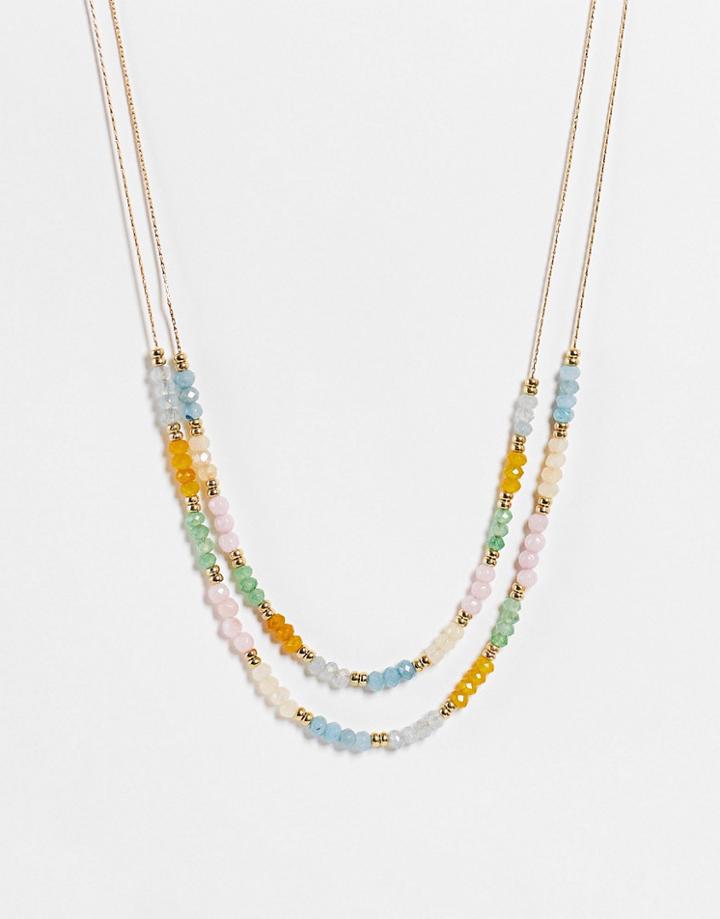Designb London Pastel Beaded Chain Necklace In Gold-multi