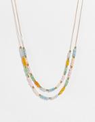 Designb London Pastel Beaded Chain Necklace In Gold-multi