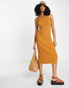 Asos Design Knit Midi Dress In Natural Boucle Yarn In Brown