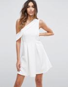 Asos One Shoulder Waffle Lip Front Mini Dress - Cream