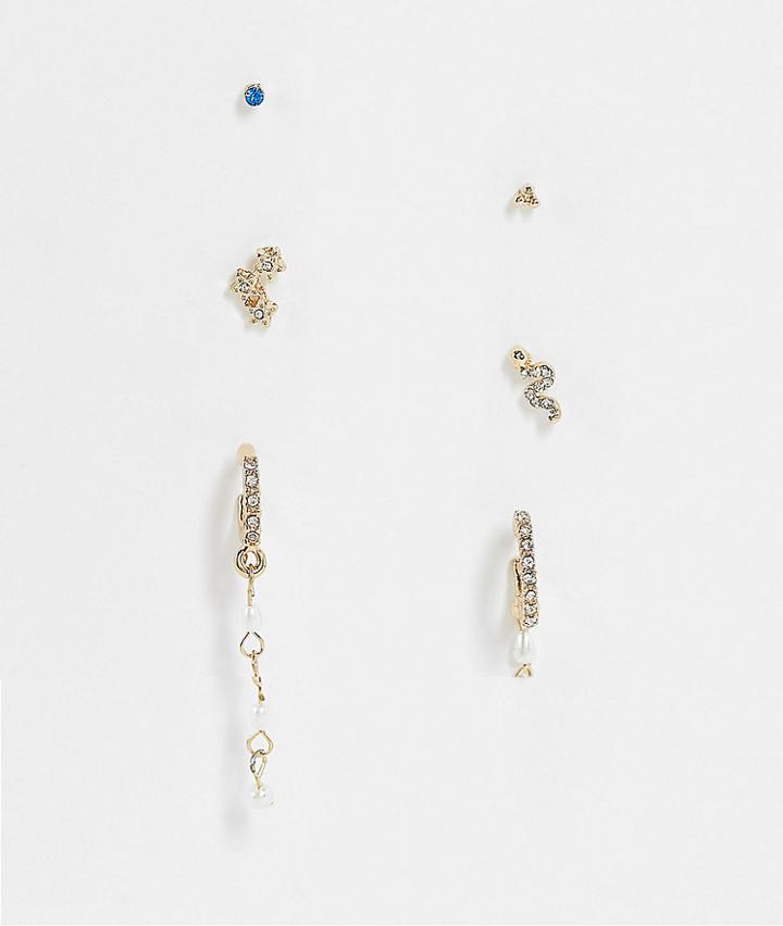Topshop Pack Of 7 Single Earrings In Blue And Gold