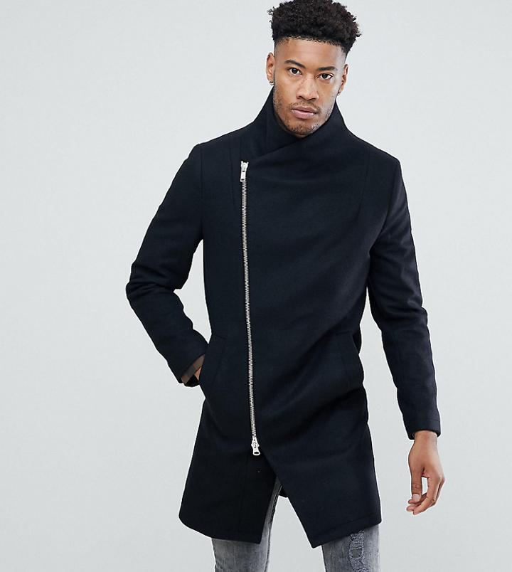 Religion Tall Coat With Asymmetric Zip - Black