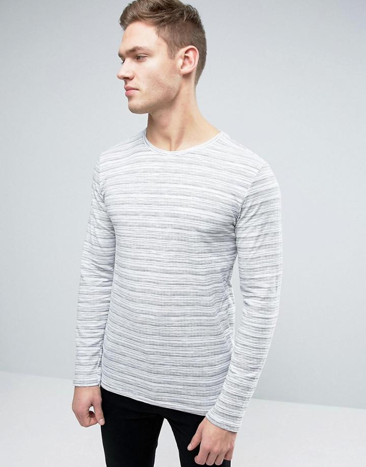 Esprit Long Sleeve Top With Fine Broken Stripe - White