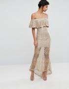 Love Triangle Off Shoulder Lace Maxi Dress - Gold