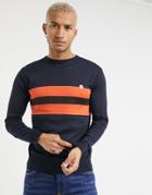 Le Breve Sweater In Navy And Orange Block Stripe