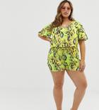Asos Design Curve Neon Snake Print Jersey Beach Shorts Two-piece - Multi