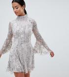 Asos Edition Petite Sequin Fringe Skater Dress - Gray