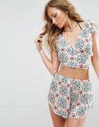 Asos Off Shoulder Beach Top In Mexican Pastel Tile Print Co-ord - Multi