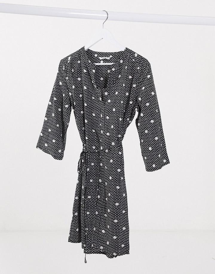 Only Maja V Neck Tie Waist Dress In Polka Dot-black