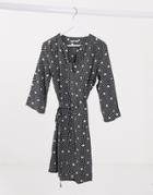 Only Maja V Neck Tie Waist Dress In Polka Dot-black