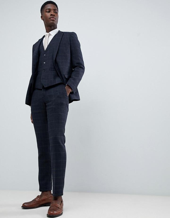French Connection Tweed Square Slim Fit Heritage Suit Vest-blue