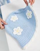 Asos Design Crochet Bucket Hat With Daisy Embroidery In Blue-blues