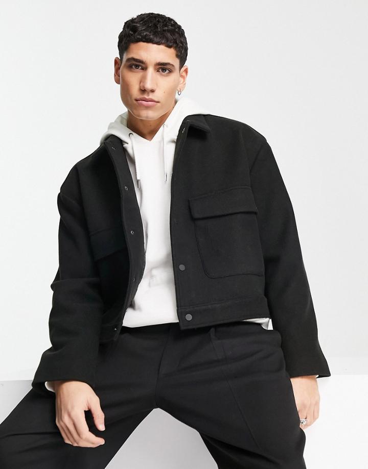Bershka Cropped Jacket In Black