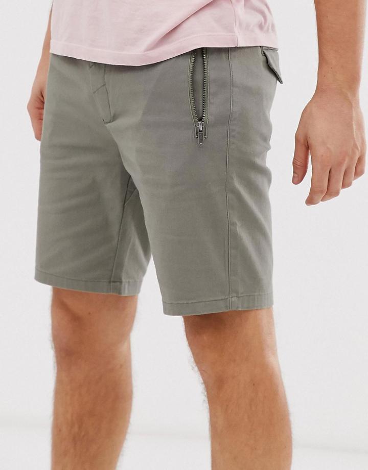 Solid Slim Fit Short Zip Detail In Stone-beige