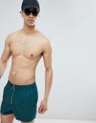 Asos Design Swim Short In Green With Zip Front Fastening In Short Length - Green