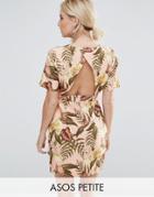 Asos Petite Mini Smart Woven Dress With V Back In Tropical Print - Multi