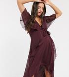 Asos Design Maternity Cape Back Dipped Hem Midi Dress In Metallic Stripe-purple