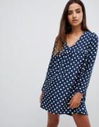 Prettylittlething Smock Dress In Navy Polka - Navy