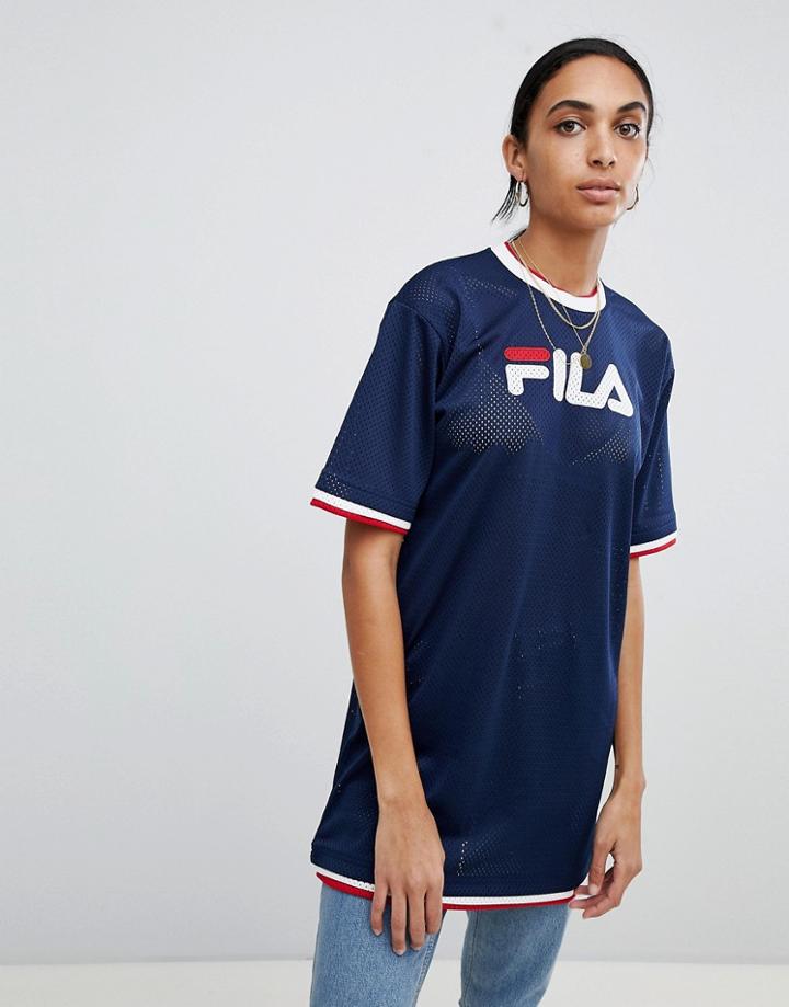 Fila Oversized T-shirt Dress In Mesh With Contrast Tipping - Navy