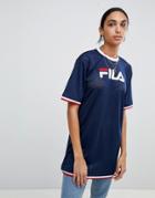 Fila Oversized T-shirt Dress In Mesh With Contrast Tipping - Navy