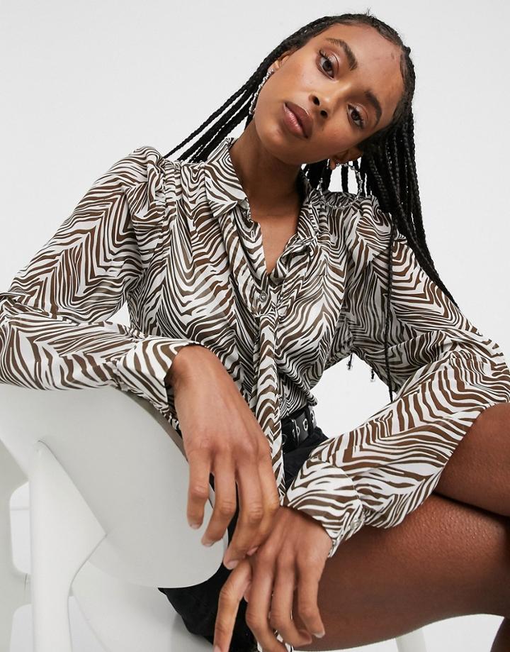 Vila Waist Tie Shirt In Print-multi