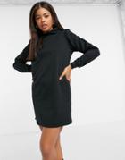 Asos Design Padded Shoulder Hoodie Sweater Dress In Black