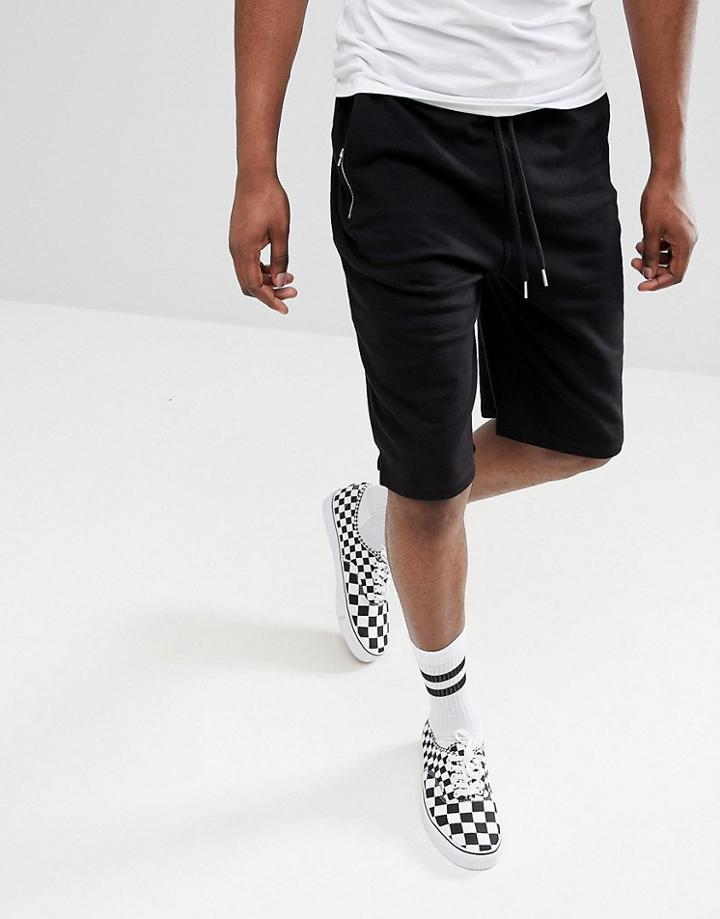 Asos Design Jersey Oversized Shorts In Black - Black