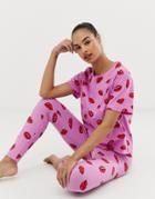 Asos Design Lips Pyjama Legging Set - Multi