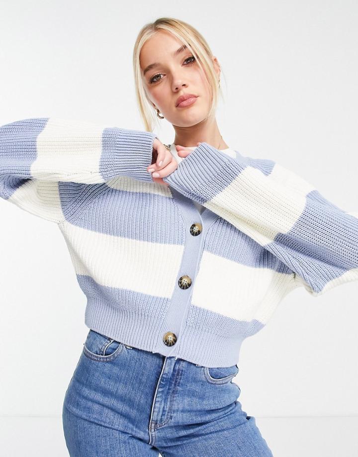 Monki Cotton Cardigan In Blue And White Stripe - Lblue-blues