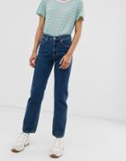 Monki Imko Straight Leg Jeans With Organic Cotton In Mid Blue - Blue