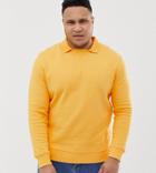 Asos Design Plus Sweatshirt With Polo Collar In Yellow