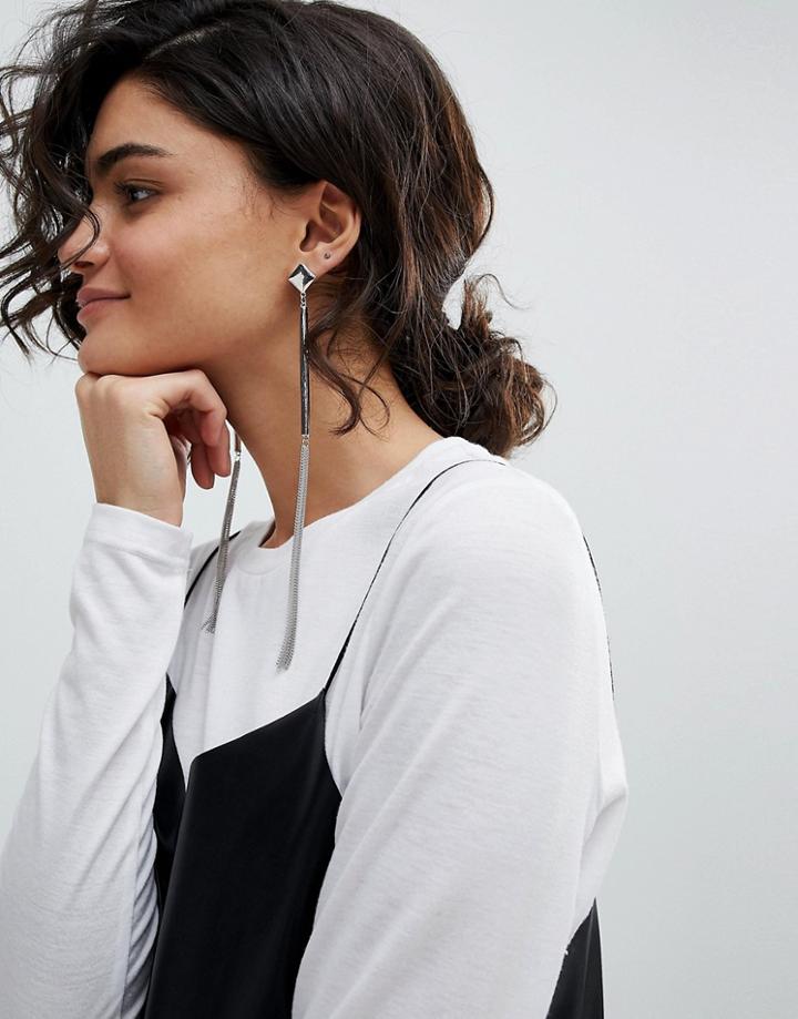 Ashiana Tassel Drop Statement Earrings - Silver