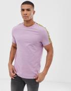 Asos Design Organic T-shirt With Contrast Shoulder Taping In Pink - Purple