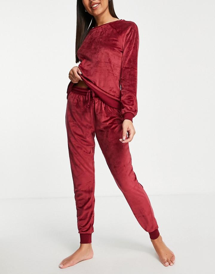 Chelsea Peers Poly Super Soft Fleece Lounge Sweat And Jogger Set In Wine - Burgundy-red