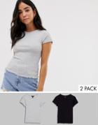 New Look Crop Rib T-shirt 2 Pack In Black And Gray-multi