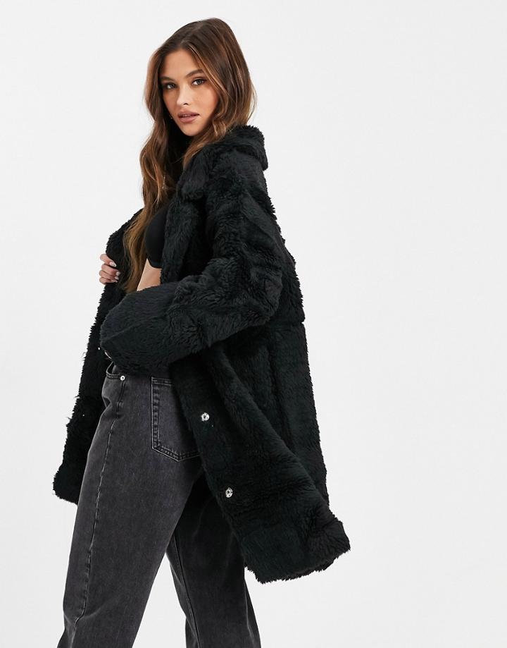 Jayley Reversible Faux Shearling Coat In Black