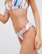 Asos Design Mix And Match Frill Detail Bikini Bottom In Pastel Stripe Print-multi