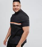 Asos Design Plus Slim Granddad Collar Shirt With Taping In Black - Black