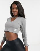 Hiit Cropped Cut Out V Neck Crew Sweatshirt In Gray-grey