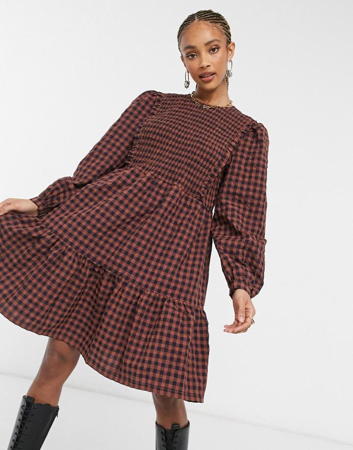Object Smock Dress In Check Print-multi