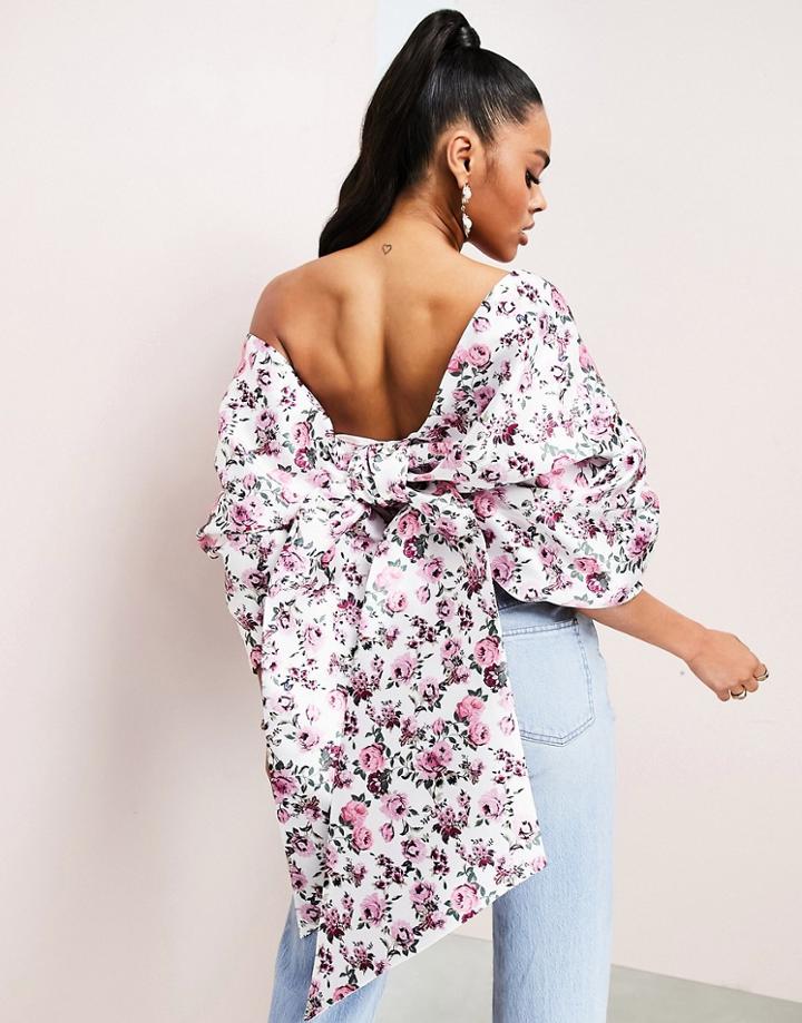 Asos Luxe Ultimate Bow Top In Floral Print-multi
